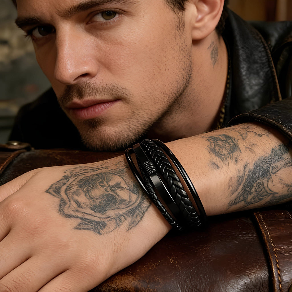 Men's Premeium Leather Bracelet with Magnetic Buckle