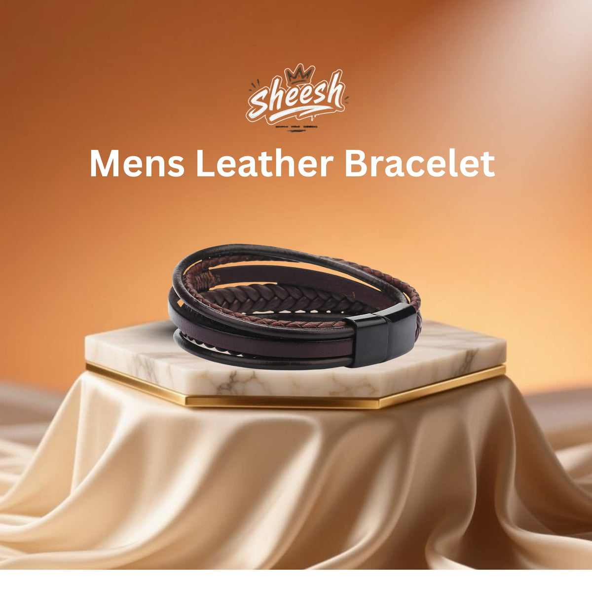 Men's Premeium Leather Bracelet with Magnetic Buckle