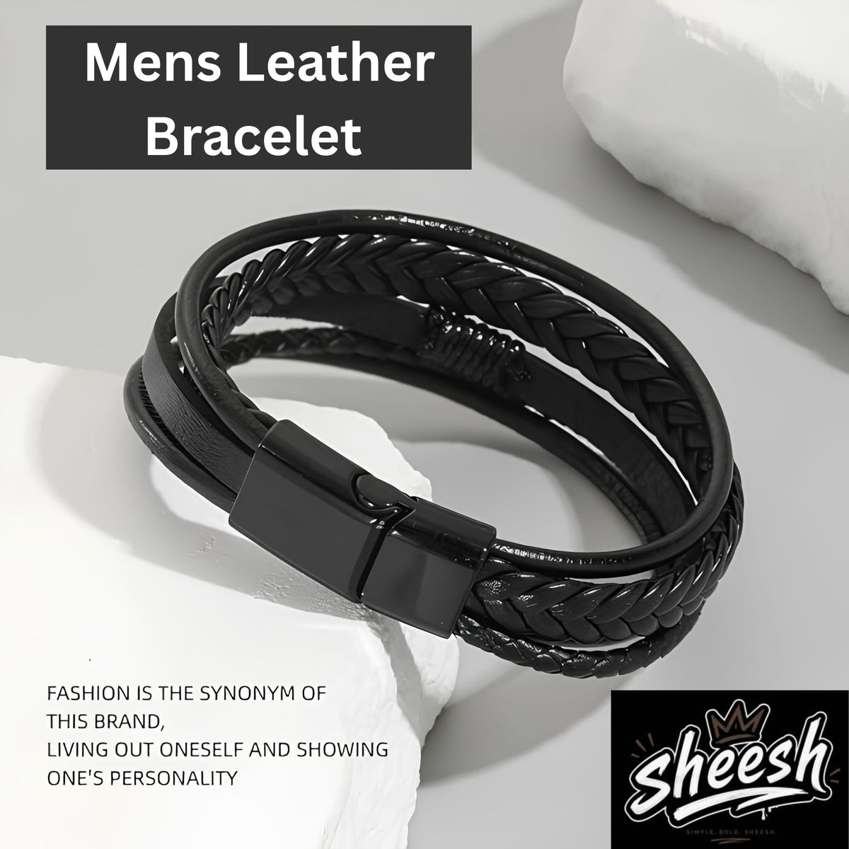 Men's Premeium Leather Bracelet with Magnetic Buckle