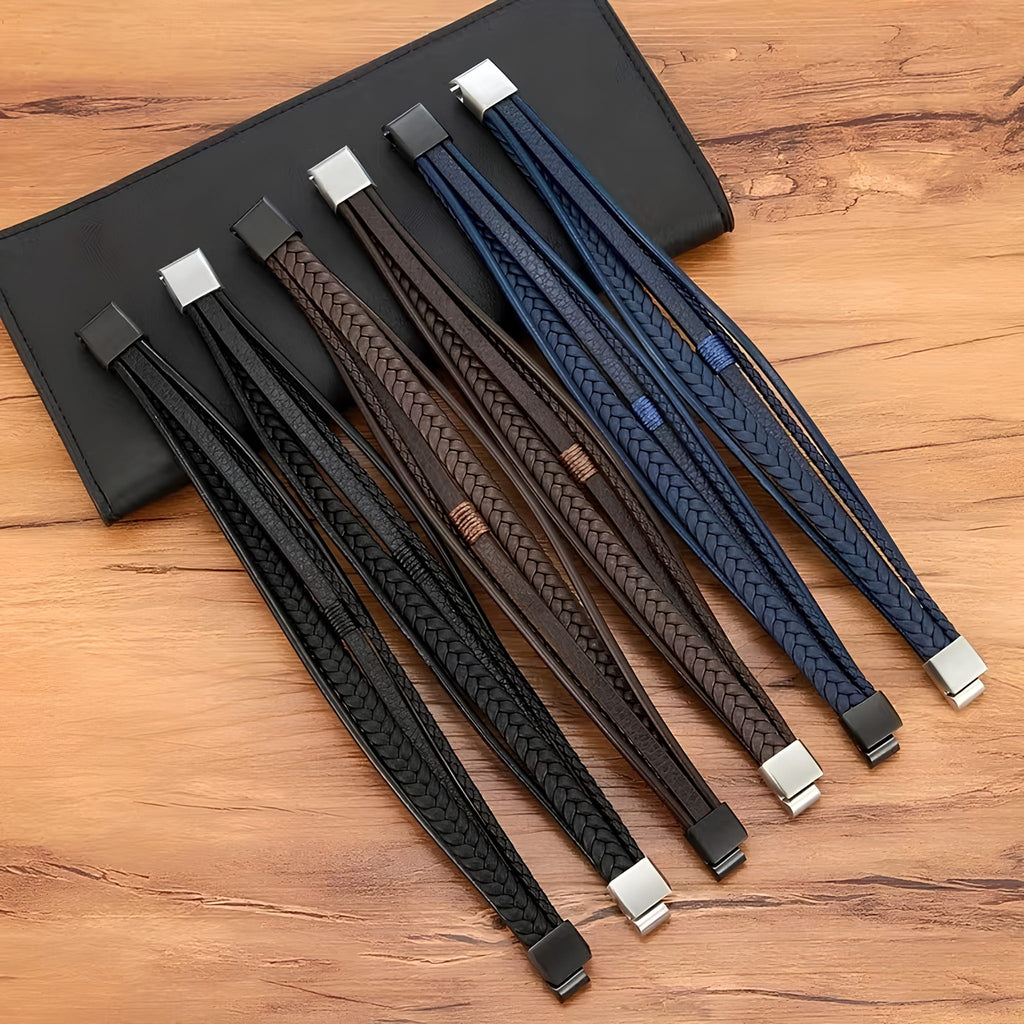 Men's Premeium Leather Bracelet with Magnetic Buckle