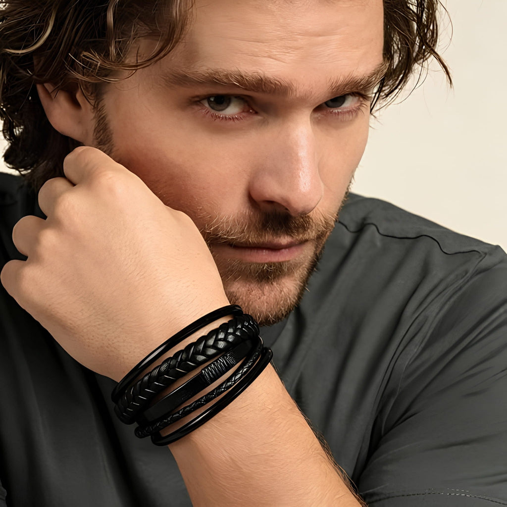 Men's Premeium Leather Bracelet with Magnetic Buckle