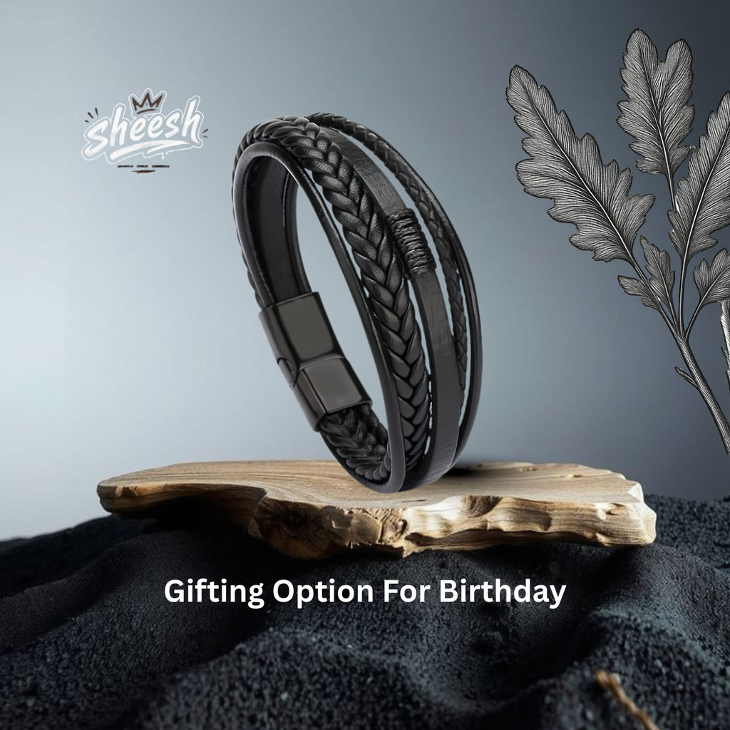 Men's Premeium Leather Bracelet with Magnetic Buckle
