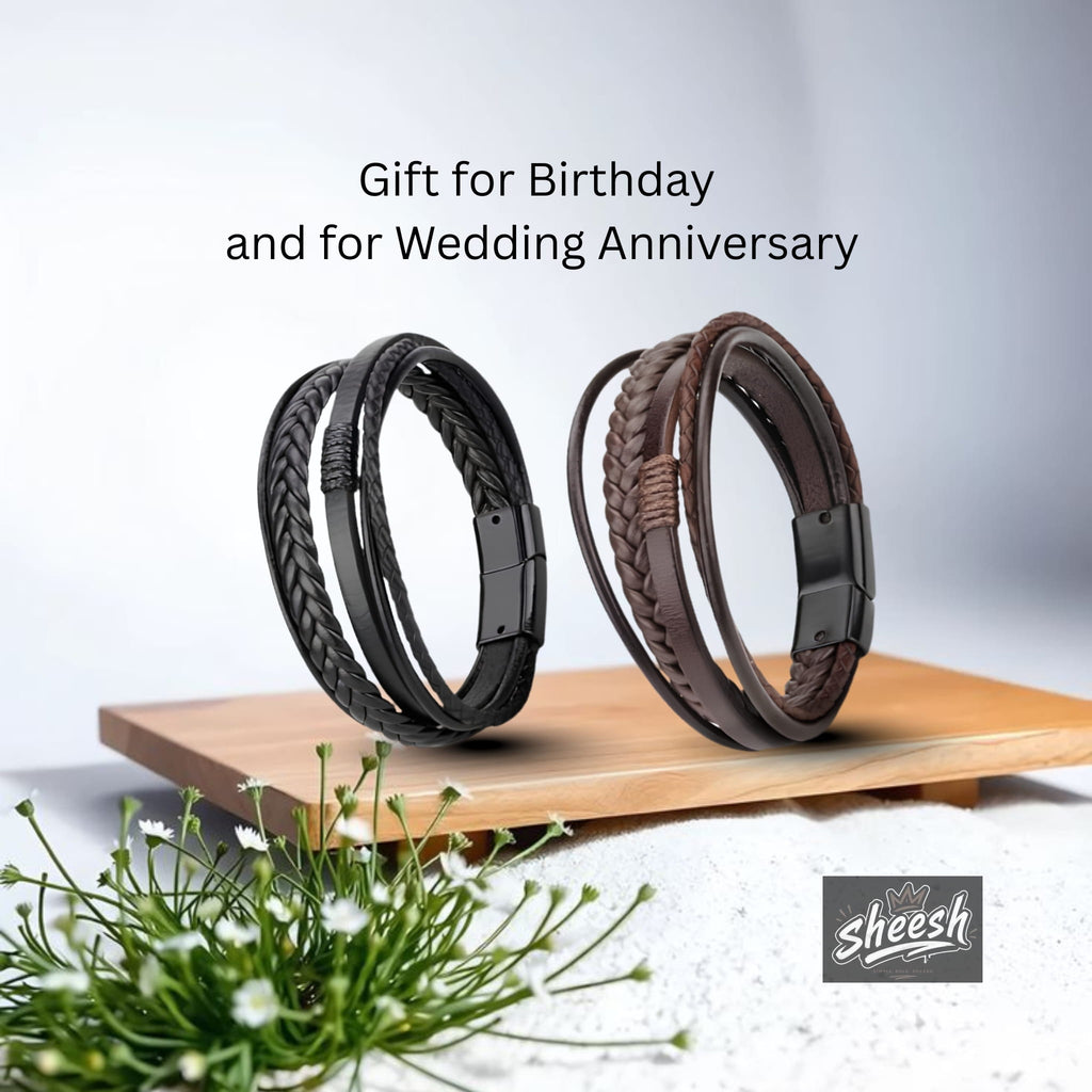 Men's Premeium Leather Bracelet with Magnetic Buckle